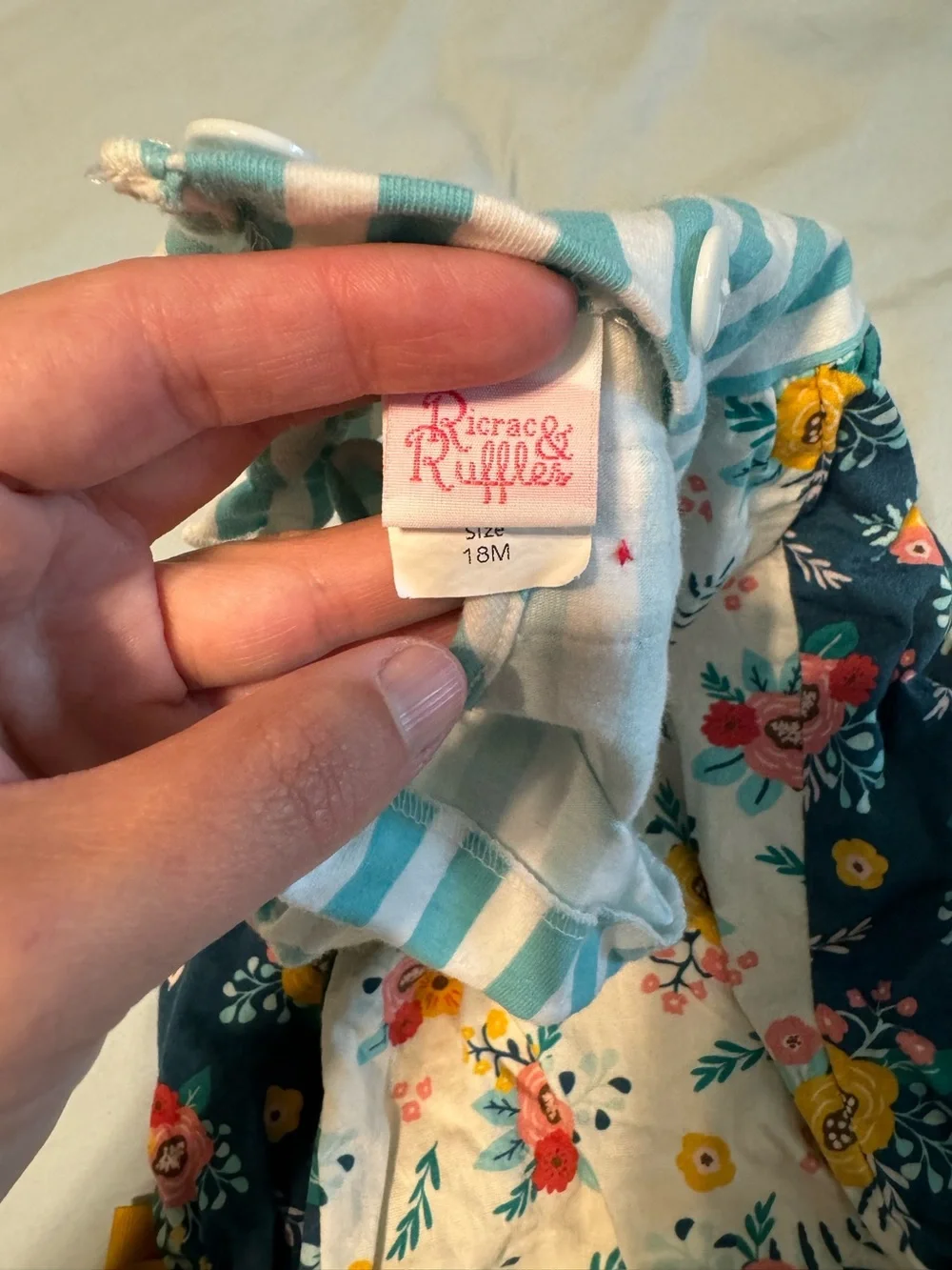 Ricrac & Ruffles - Striped & Floral Baby Romper with Yellow Accents